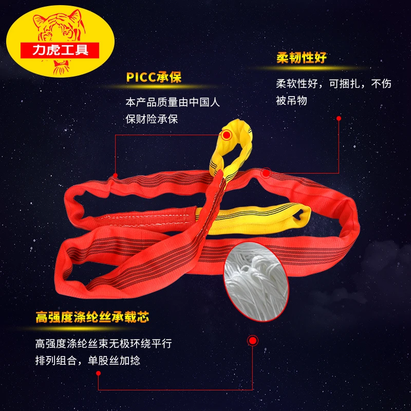 力虎起重新柔性双扣吊装带环形吊带行车吊车圆形吊绳两头扣拖车绳