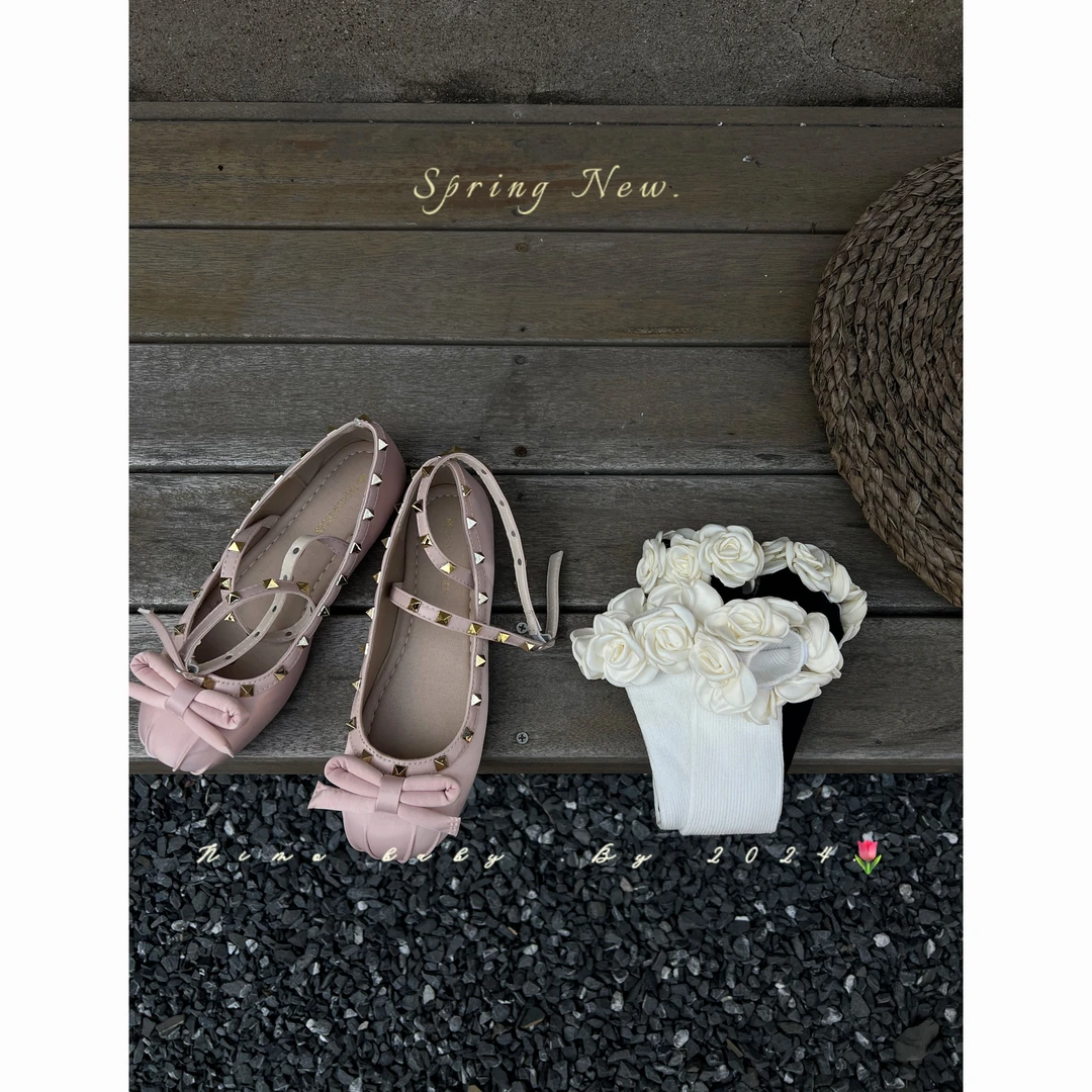 芭蕾绑带铆钉鞋仙女交叉平底圆头单鞋芭蕾鞋【默认微瑕，介意勿拍】