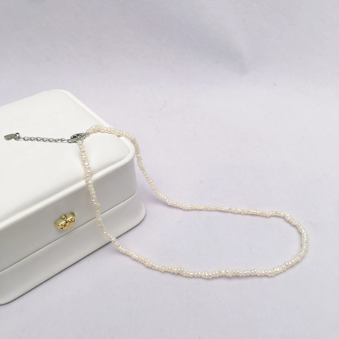 天然淡水珍珠项渣渣链2-3mm白色项链银色龙虾扣0407017时尚百搭