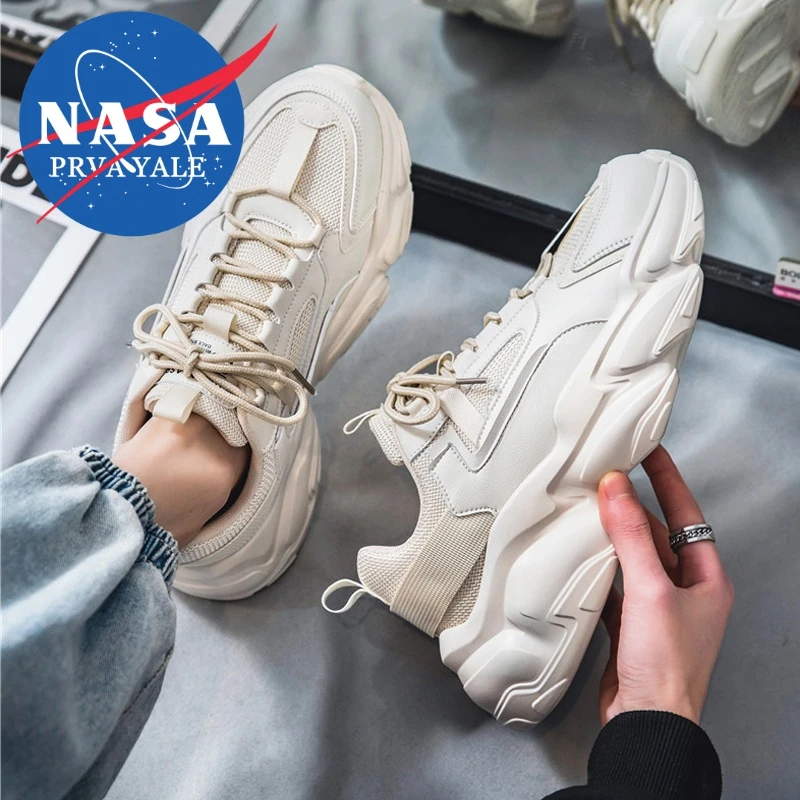 NASA联名小白男鞋夏季2025新款潮流百搭网面运动休闲增高老爹潮鞋