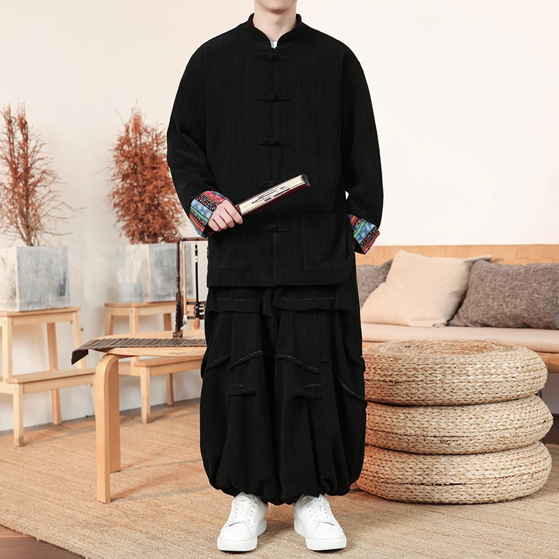 青年潮牌唐装男士立领盘扣外套新中式国风印花居士服套装大码夹克