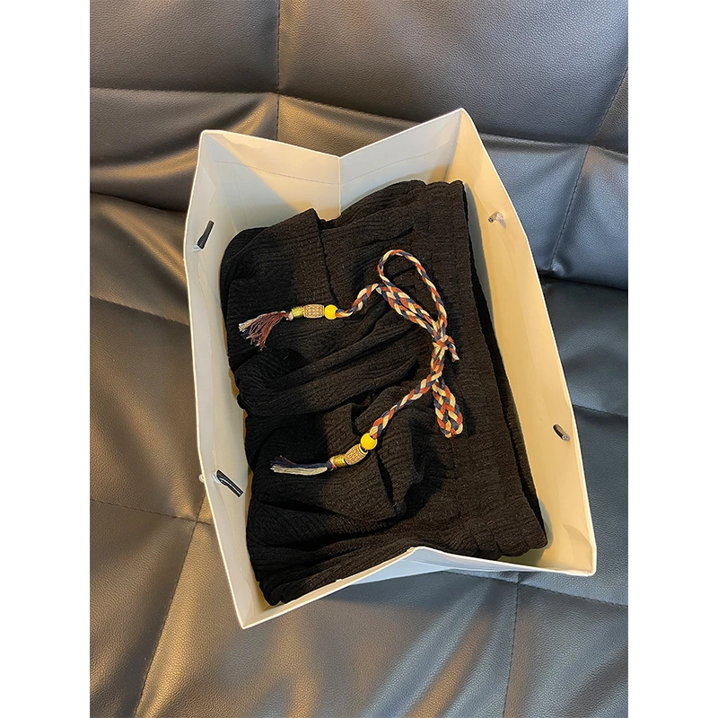 新中式男裤子小众设计感灯芯绒束脚运动裤复古潮牌雪尼尔加厚卫裤