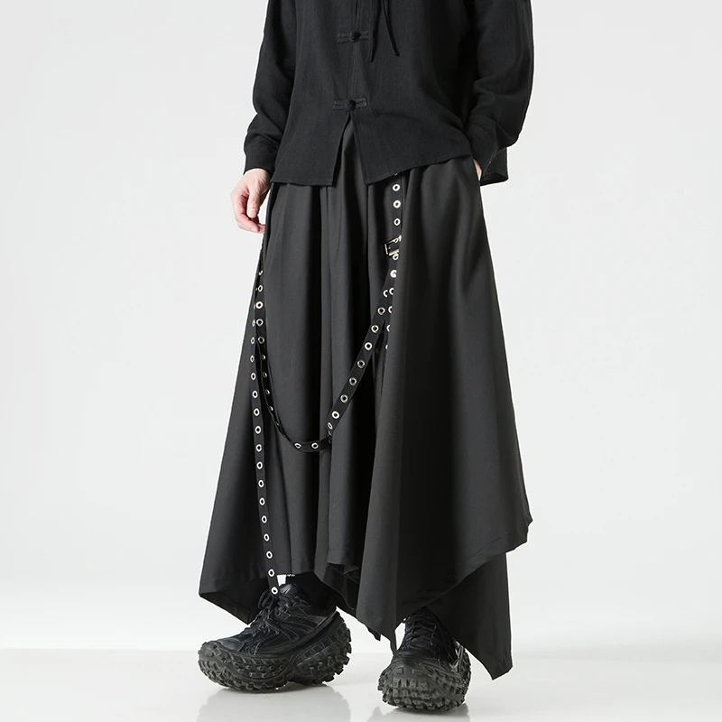 山本耀司男装宽松垂坠感不规则阔腿裤铆钉设计感新中式高级感裙裤