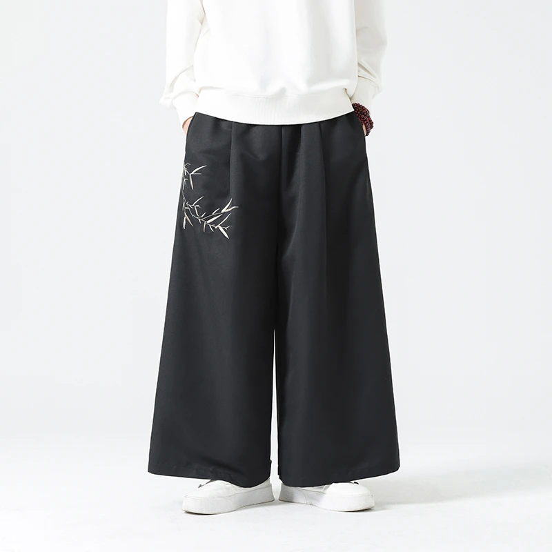 春夏季新款中国风刺绣大码宽松阔腿裤复古新中式改良汉服垂感裙裤