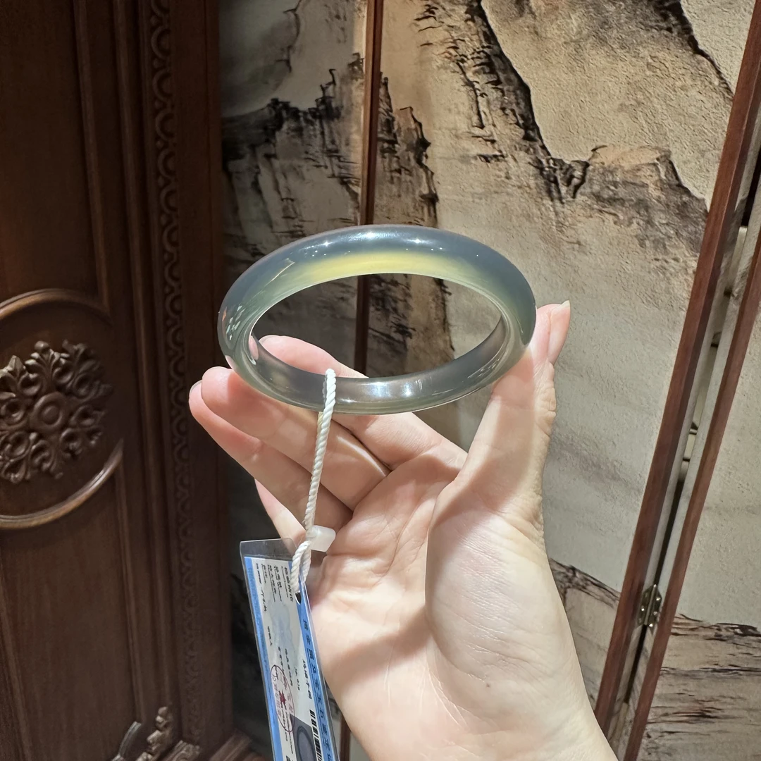 库里蓝高冰种玉髓玛瑙手镯冷清感天然冰透马料转运玉镯新中式镯子