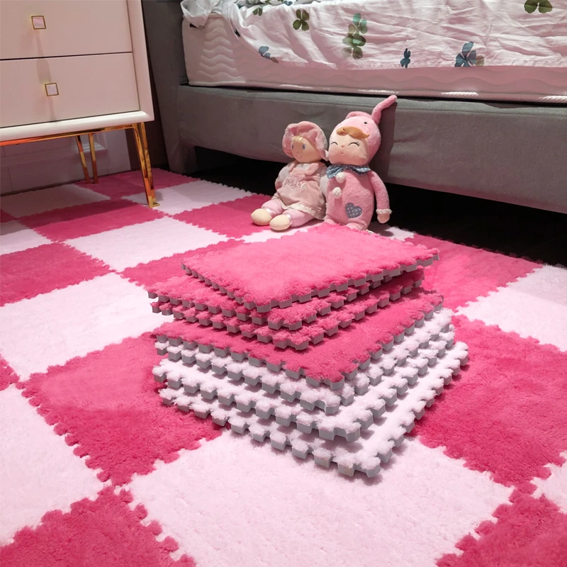 拼接地毯地垫床边毯毛绒卧室加厚耐脏纯色简约风成品防摔绒面裁剪