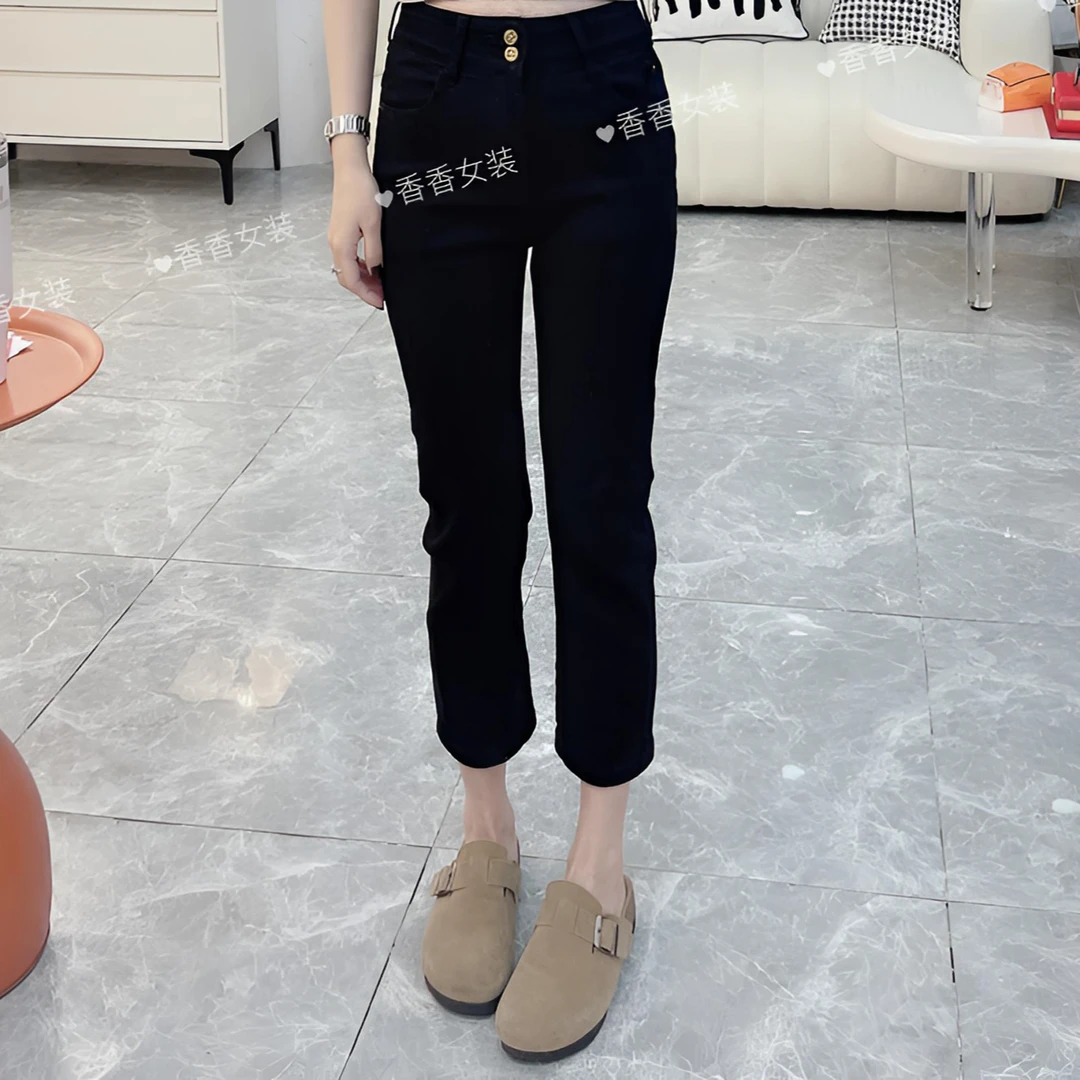 烟管裤八分定制牛仔裤小个子显瘦直筒【百搭神裤】新款黑色裤3252