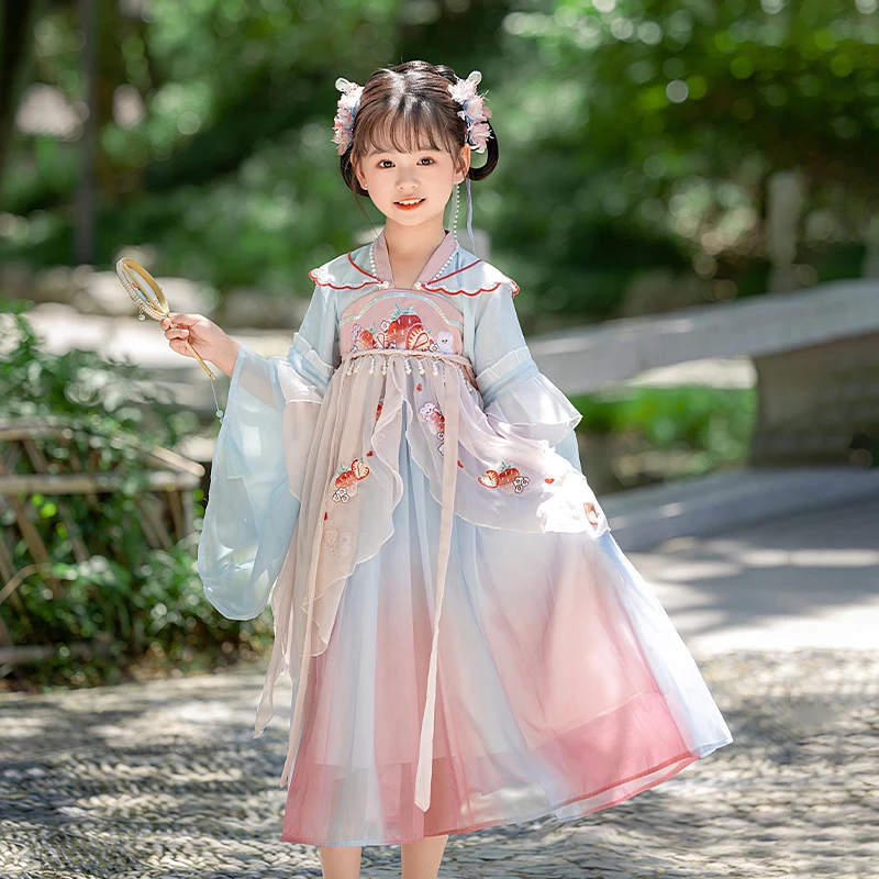 【粉彩】女童汉服连衣裙襦裙春秋中国风演出服表演服古风仙气飘逸