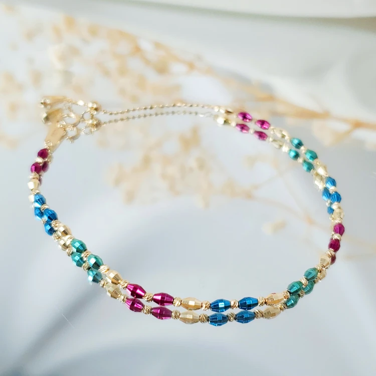 18K金*镭射彩虹珠珠手链（多样性发货） G5783