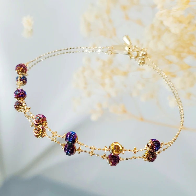 18K金七彩爆闪灯笼手链 可抽拉调节G5715