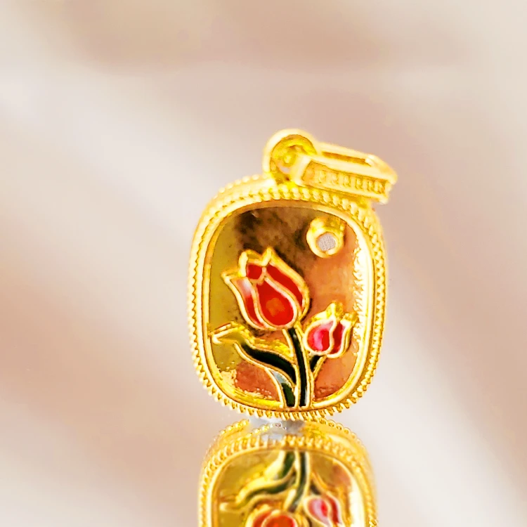 18K金珐琅玫瑰花配件 G6068