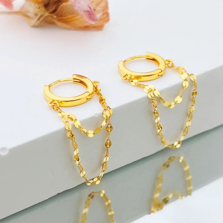 18K金圆环镜片流苏耳钉耳圈精致百搭气质简约 G3128