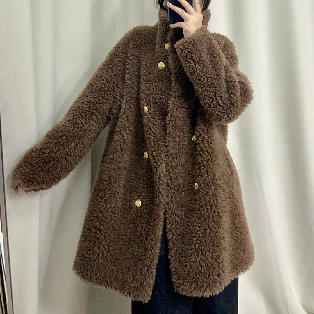 海宁颗粒100羊毛冬装轻奢新款时尚经典立领中长款8852