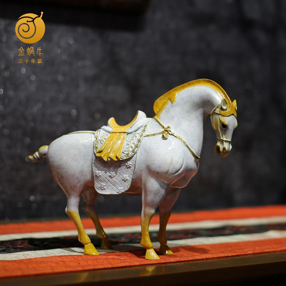 金蜗牛35#盛世唐马彩铜居家玄关办公室书房摆件礼品铜工艺品