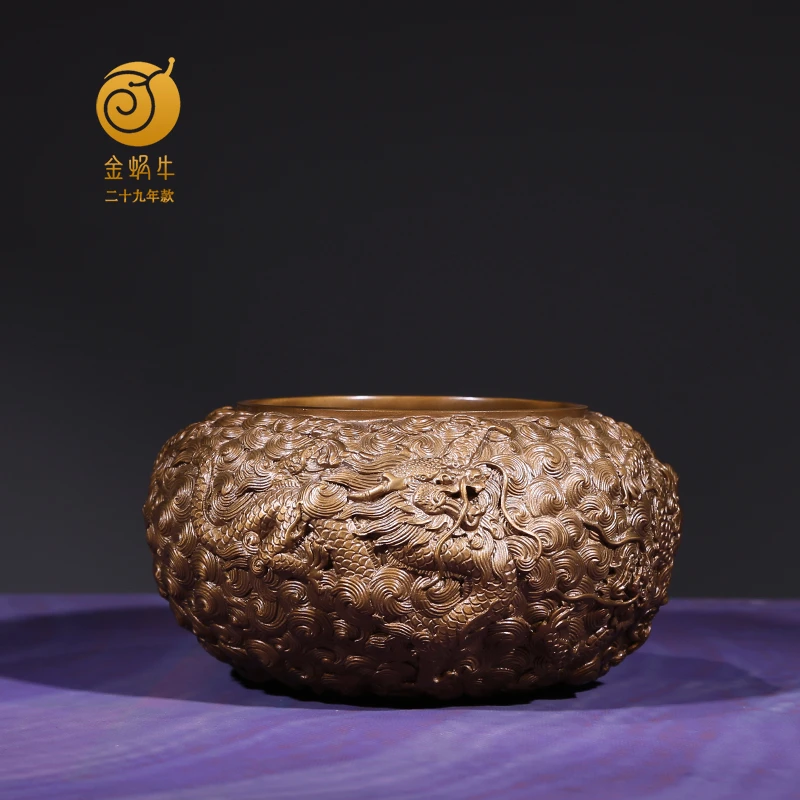 金蜗牛10#海水四龙钵精铜居家玄关办公室书房摆件礼品铜工艺品