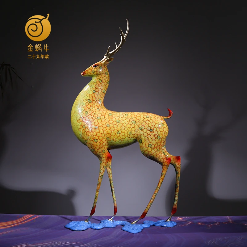 75#如意九色鹿彩铜居家玄关办公室书房摆件礼品铜工艺品