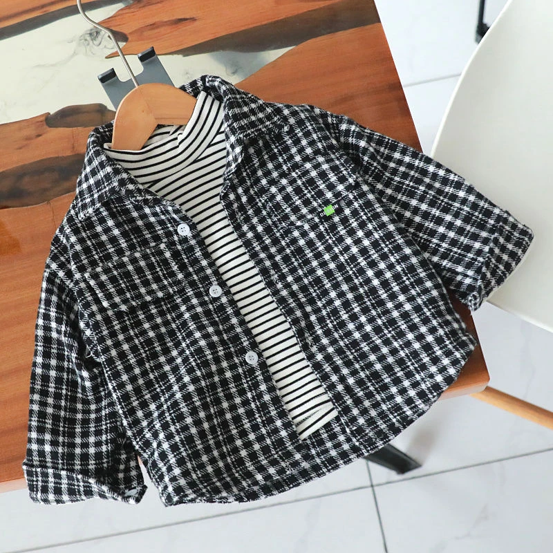 秋冬款男女童加绒衬衫洋气儿童格子衬衣外套韩版宝宝上衣潮1723
