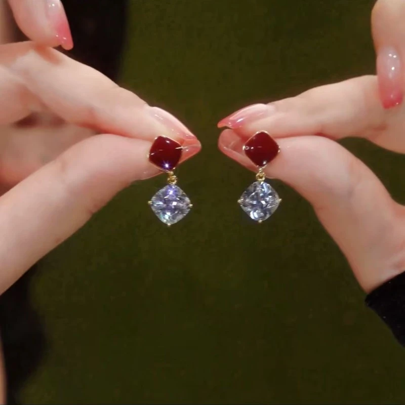 铜合金耳饰 铜合金合成锆石耳饰 菱形耳坠时尚百搭耳环耳坠