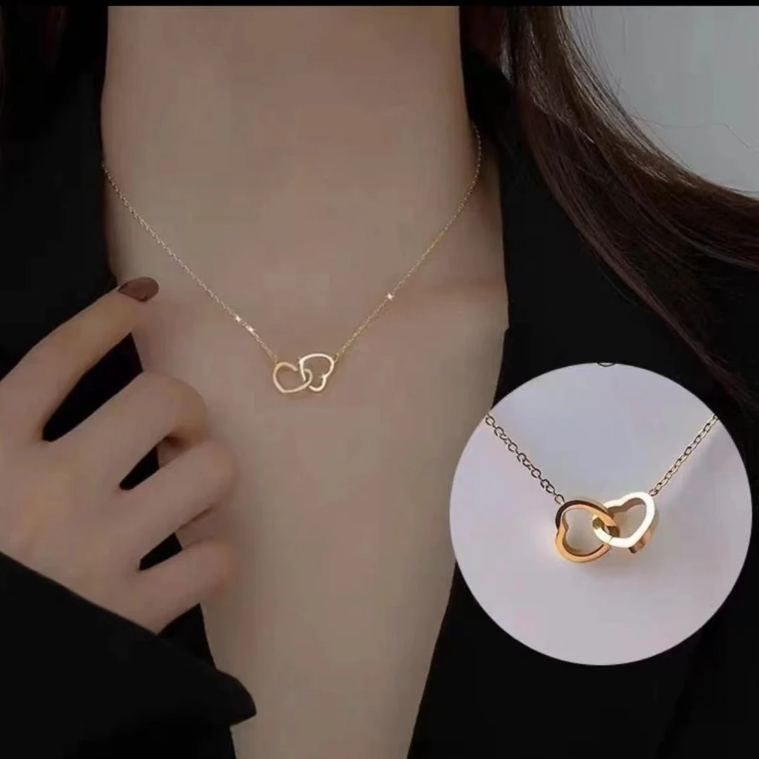 钛钢项链 1018钛钢项链心心相印简约小众设计款锁骨链百搭轻奢ins