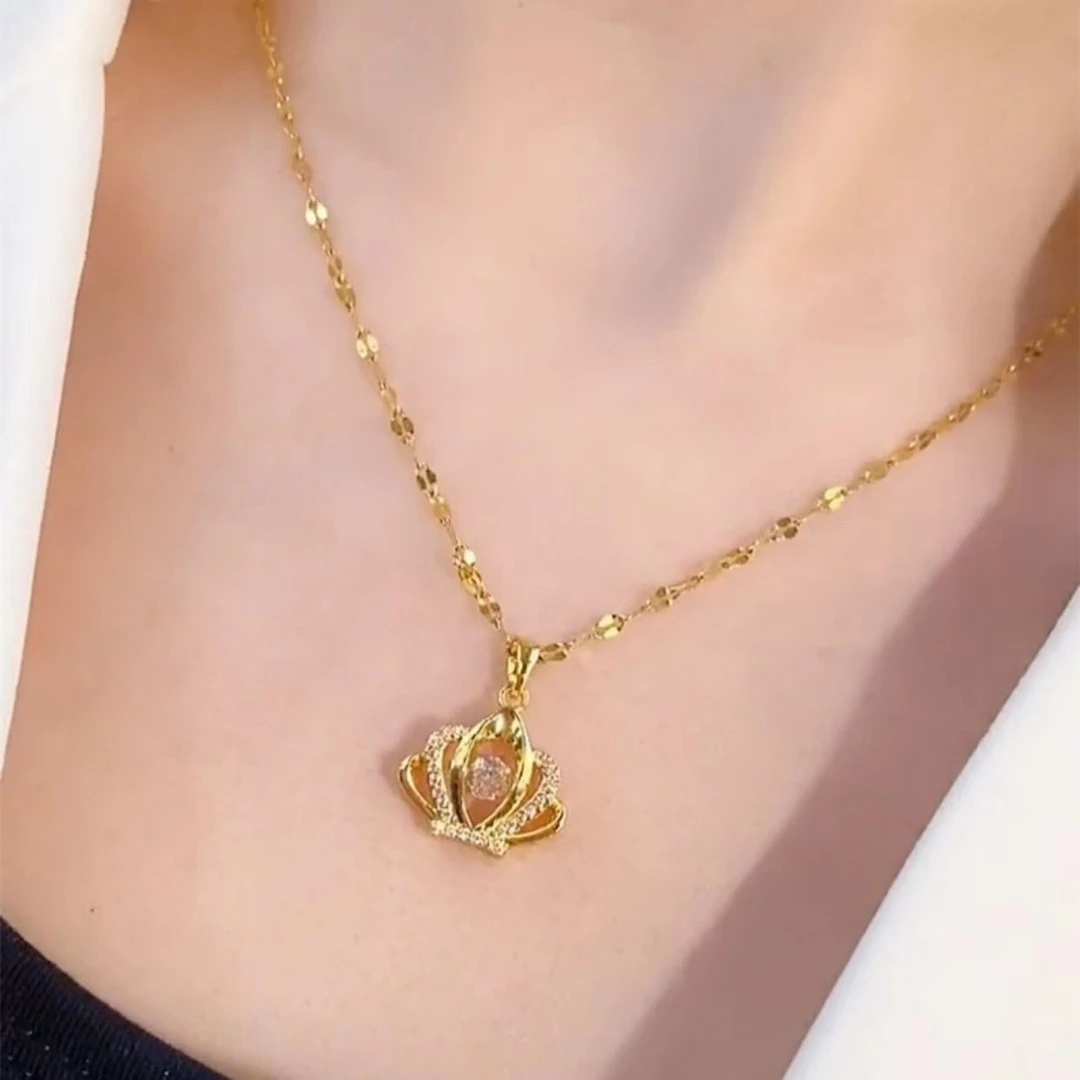 钛钢吊坠 微镶灵动坠链皇冠项链气质轻奢网红锁骨链精美不掉色