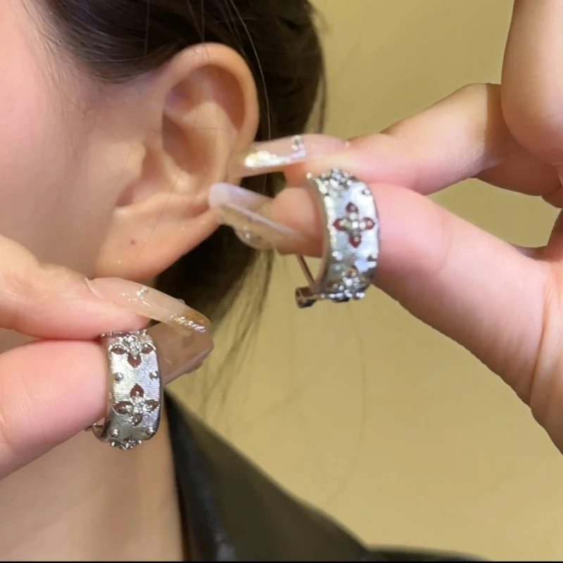 铜合金耳饰 耳环耳圈金属拉丝镂空重工耳钉高级质感复古精致时尚