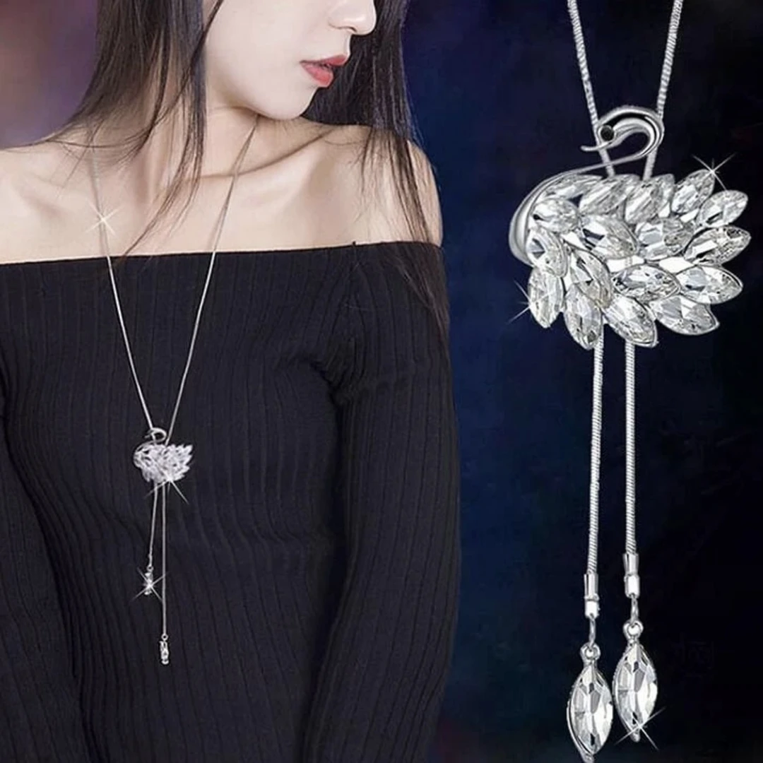 合金项链 潮奢秋冬水晶天鹅长款项链女时尚气质百搭毛衣链配饰