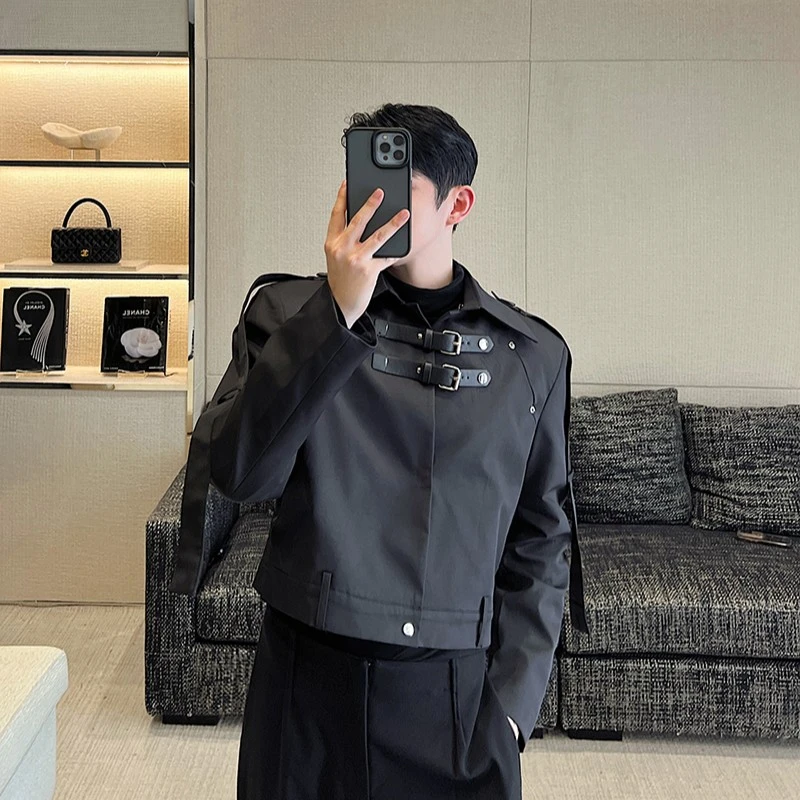 秋款工装风皮扣设计廓形夹克外套男短款小众解构高级感痞帅上衣潮