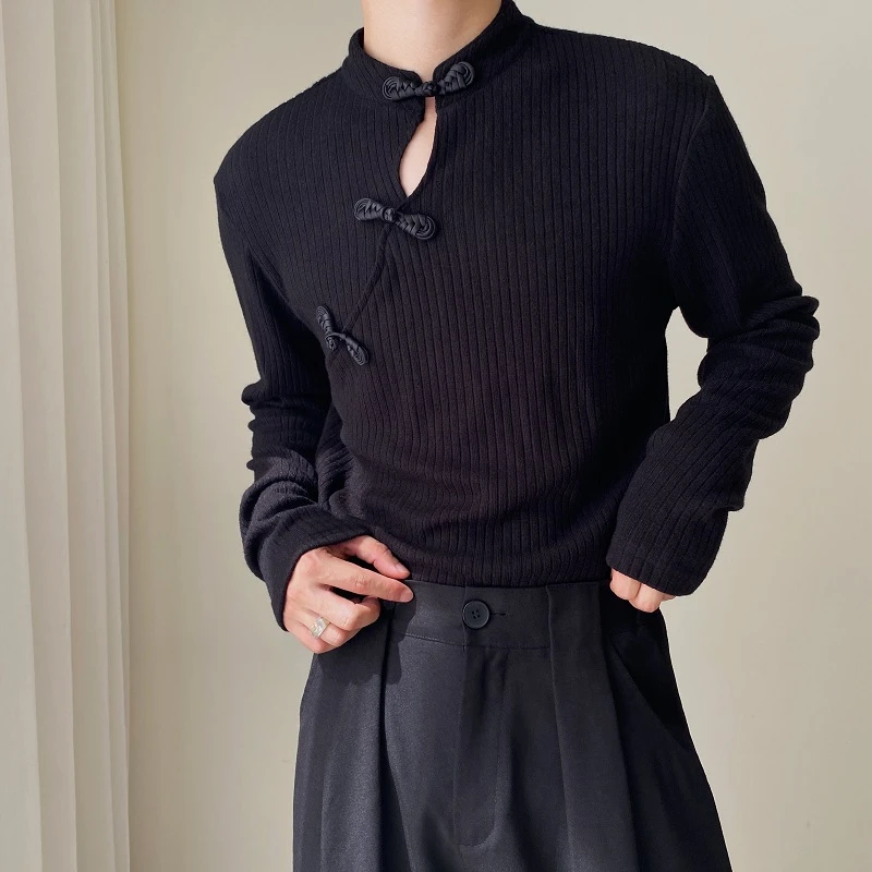 秋冬报新中式立领盘扣毛衣男长袖打底针织衫线衣复古国风百搭上衣