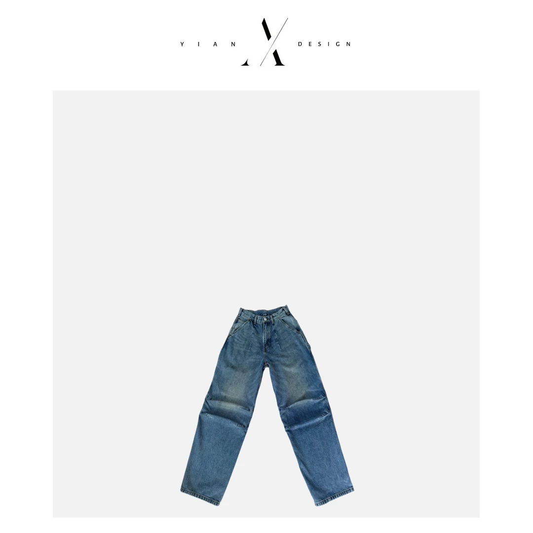 【 老刘推荐 】“独立宣言”中高腰直筒工装氛围感设计师做旧牛仔裤
