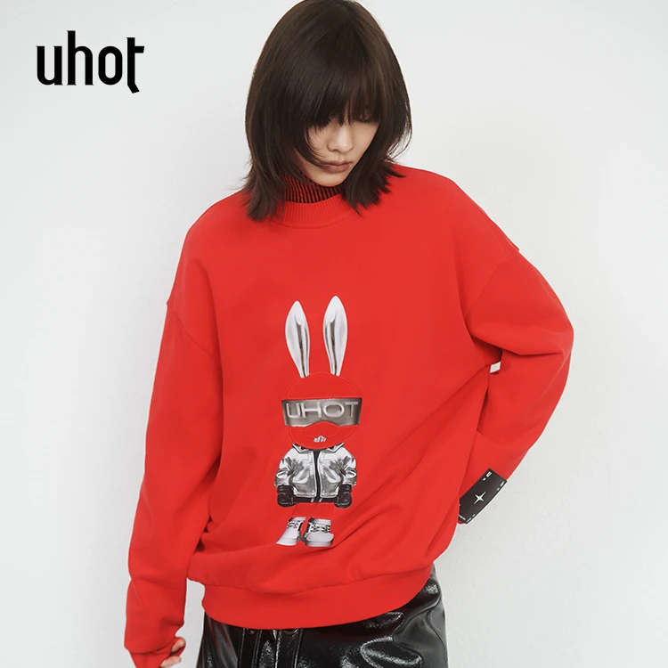 Auuuu/uhot长袖连帽宽松印花圆领UWEWC6N297