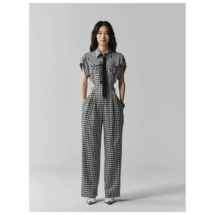 Auuuu/uhot 时尚黑白格子连体裤 配：领带 UWSRC2L352