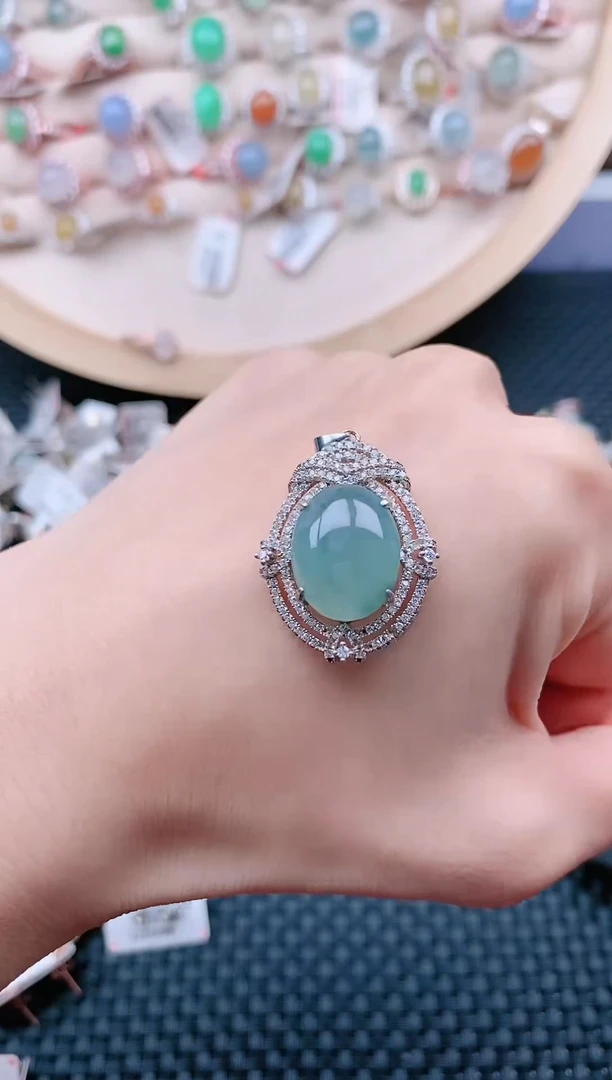 【闪购商品】翡翠戒指银S925镶嵌天然A货翡翠