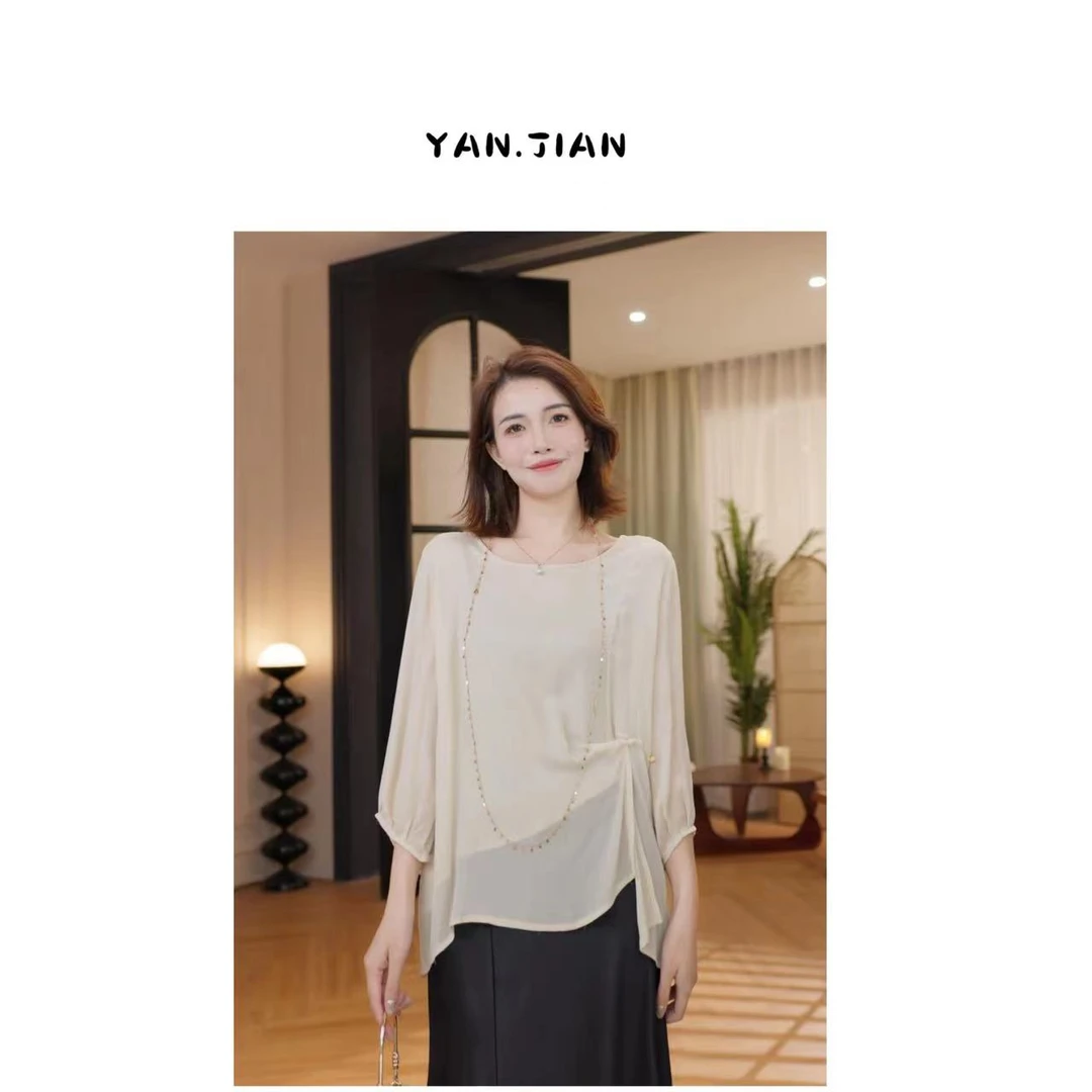 【如梦】春日限定一衣多穿贝母扣开叉7分袖上衣