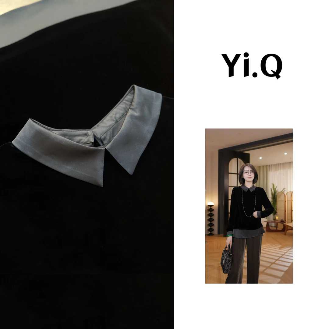 Yi.Q/【与时春秋】桑蚕丝丝绒立领假两件衬衫