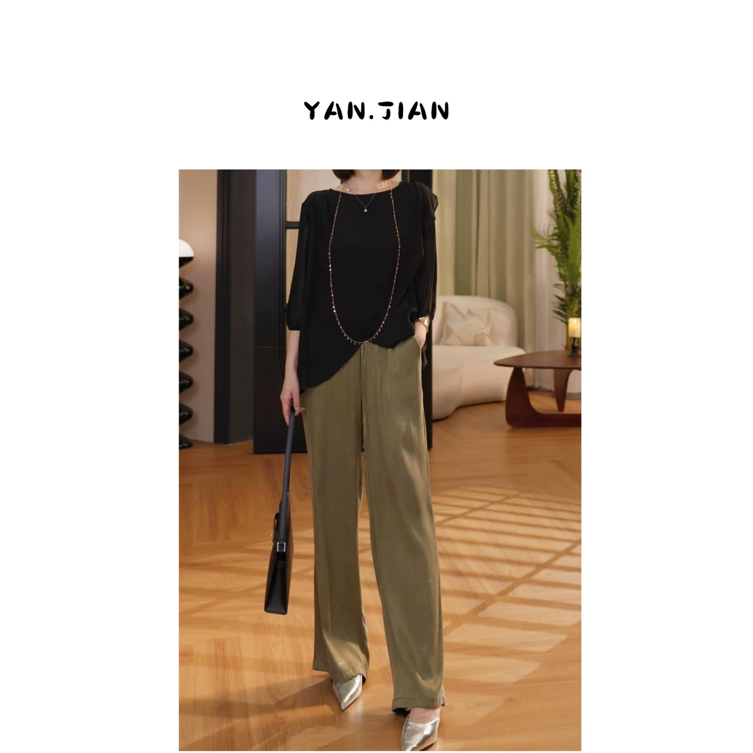 【冰膜裤】莱塞尔天丝定制雾面感抗皱苔藓绿直筒裤