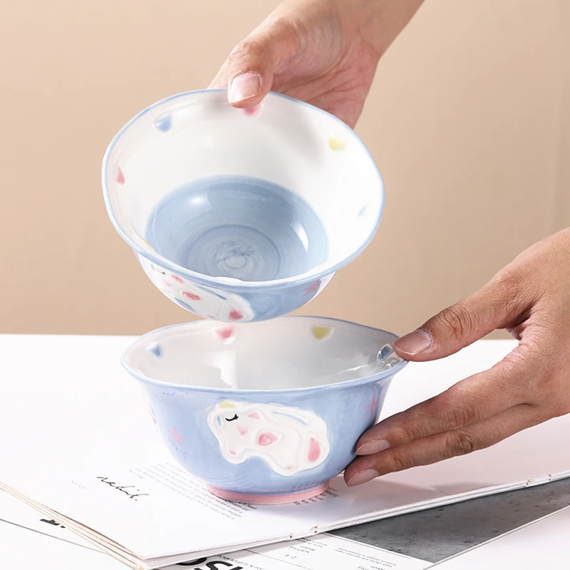 独角兽可爱儿童2025新款餐具陶瓷6英寸碗*2个  家用面碗组合套装