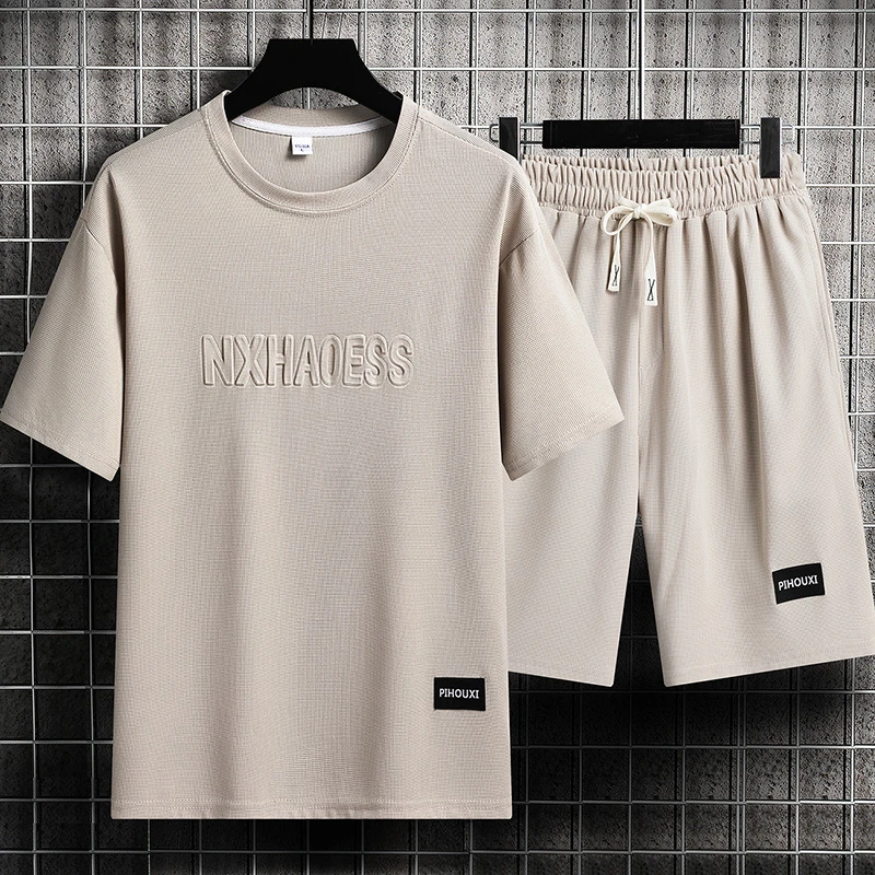 男士套装夏季新款宽松潮流短袖t恤短裤一套速干透气休闲圆领套装