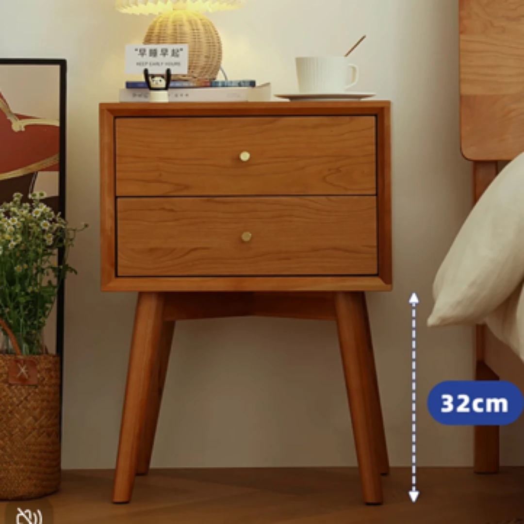 樱桃全材简约北欧风实木樱桃木双抽云端床头柜现代卧室家用床边柜