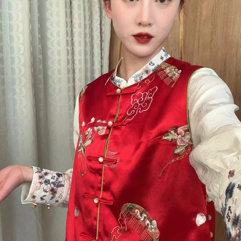 2024春季新款牡丹刺绣提花新中式国风马甲GH4