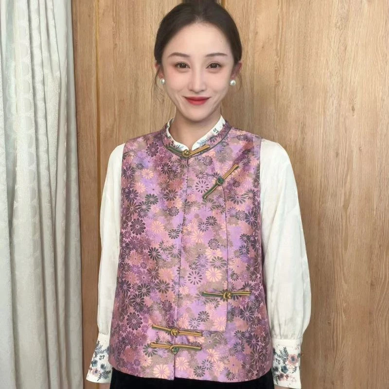 【小雏菊】2024新款宋锦新中式提花斜襟时尚马甲SWE93