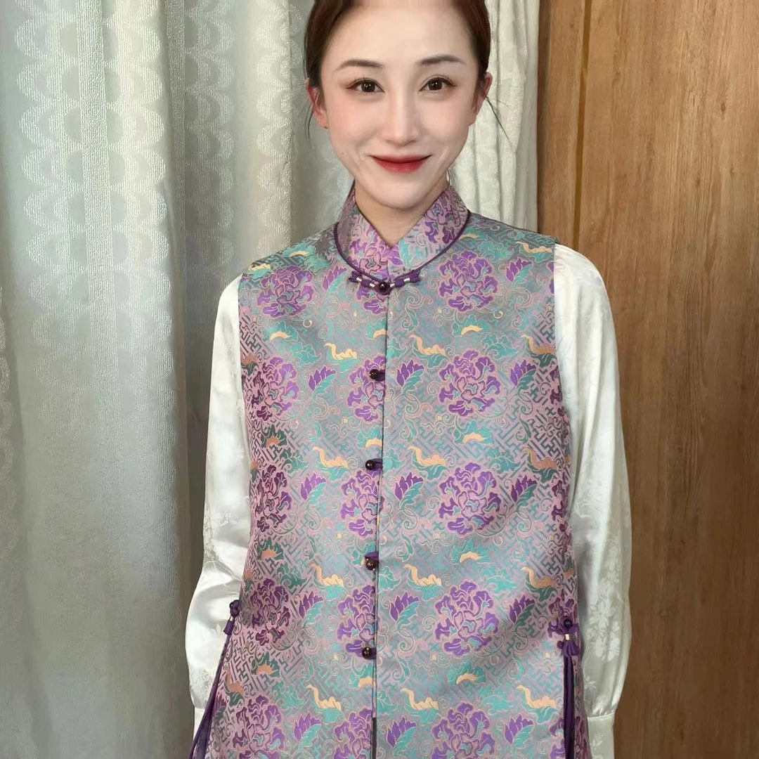 【万寿牡丹纹】2024春季新款鎏金宋锦宝相花新 国风马甲KHS1-310