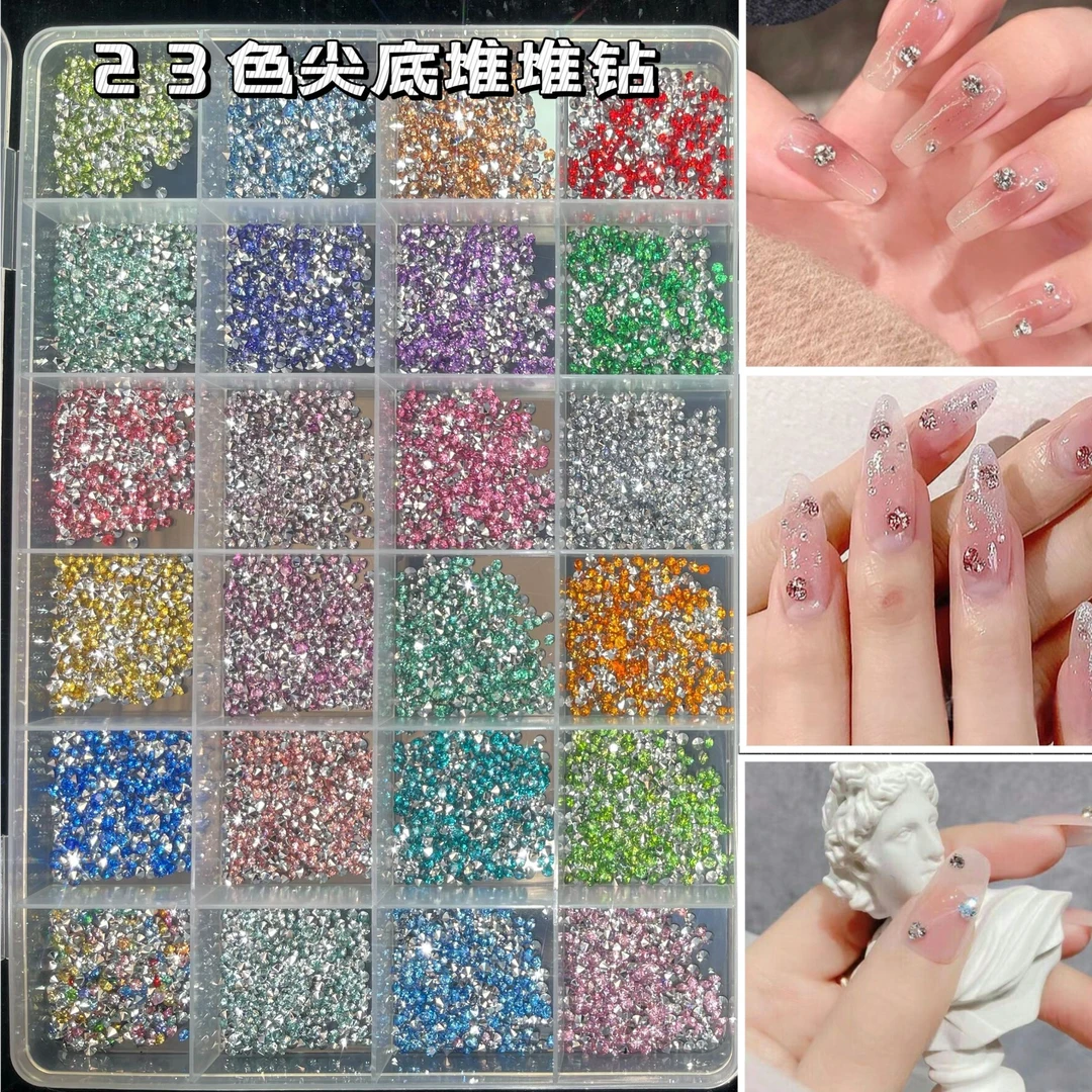 爆款美甲钻饰品尖底钻超闪小号单尺寸堆堆钻假指甲装饰品diy