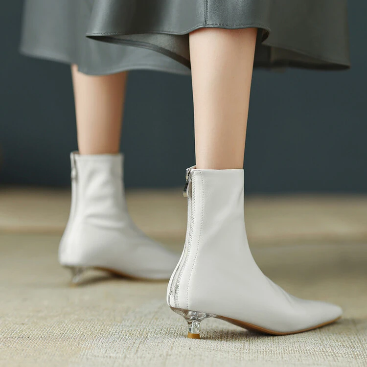 巨软羊皮！灰色短靴女细跟真皮方头单靴春秋法式气质显瘦猫跟裸靴