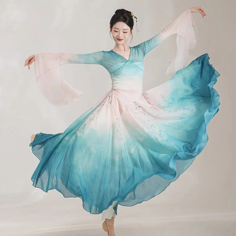 新款古典舞服装身韵仙气飘飘渐变网纱上衣大摆裙舞蹈古典舞蹈服装