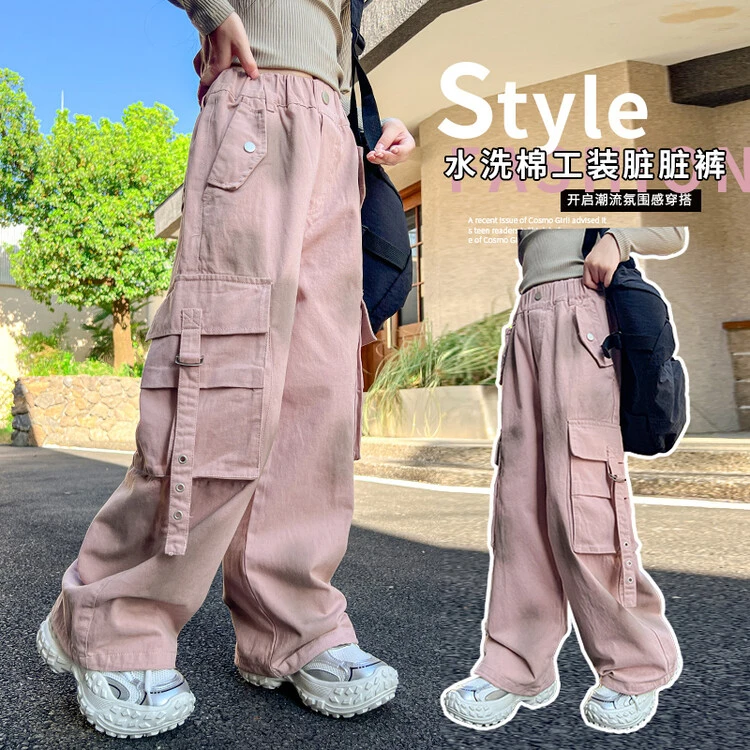 女童裤子春秋款工装裤2024新款女大童洋气运动脏脏裤儿童秋装长裤