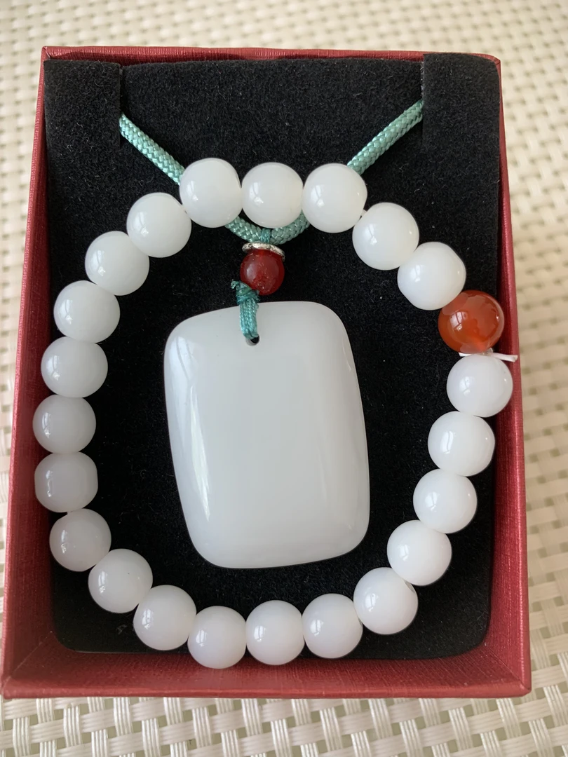 新疆金丝羊白平安无事牌项链时尚百搭手串手链女款 气质白色 情侣