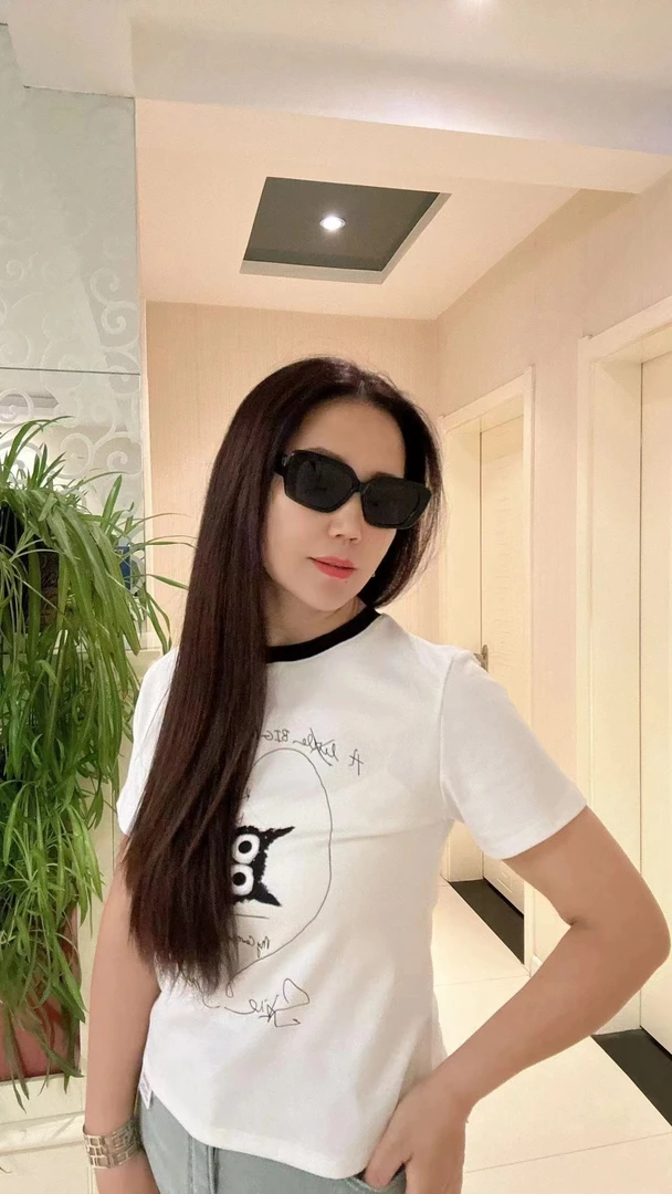 2024新款夏季女装时尚百搭印花圆领短袖休闲显瘦打底女士修身短款