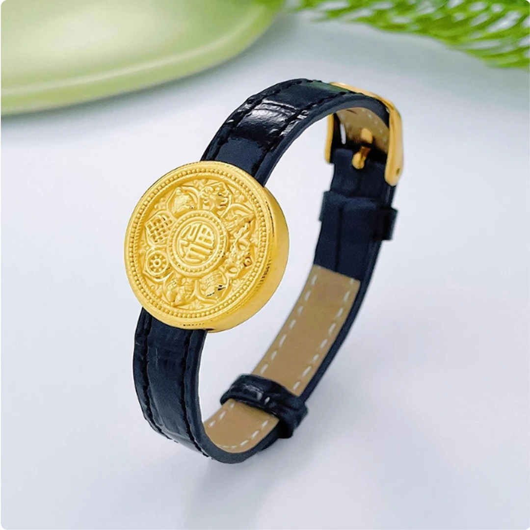 老庙足金999 八宝罗盘圆盘手表