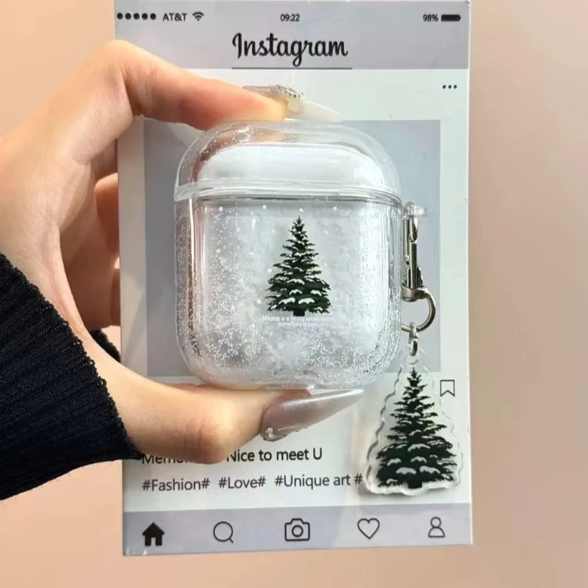 透明雪花流沙松树AirPods1/2代耳机套苹果无线蓝牙3代4代保护套