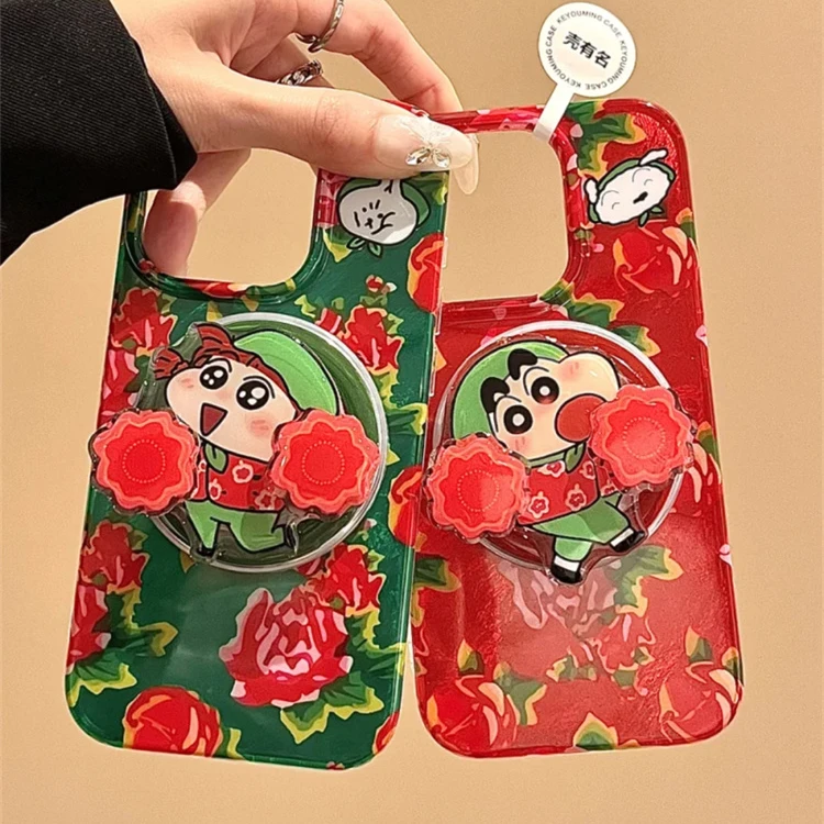 转转东北大花蜡笔小新适用iPhone16pro磁吸支架15pro手机壳14新13